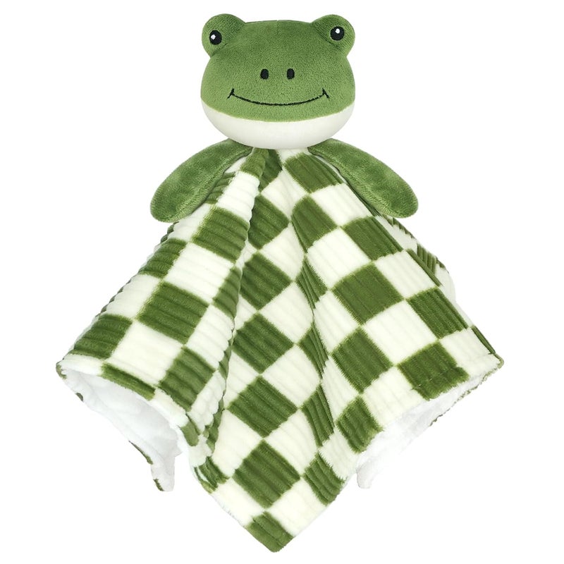 BEILIMU Baby Lovey Blanket for Boys Girls Super Soft Checkerboard Gingham with Minky Dot Fabric Backing Frog Stuffed Animal Lovely Snuggle Toy Green 14 Inch - Image 1